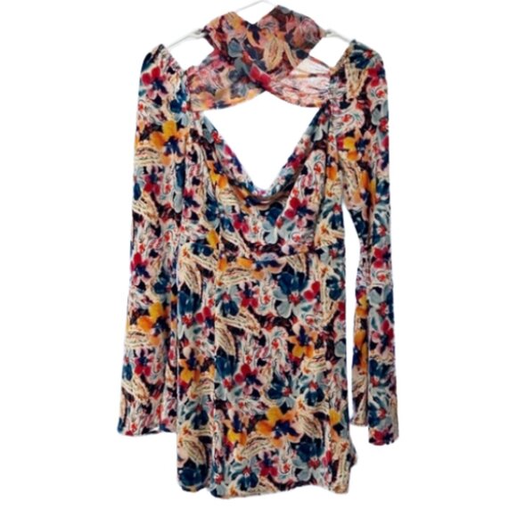 For Love & Lemons Blake Floral Cutout Mini Dress Multi M Long Sleeve Statement - Picture 5 of 16